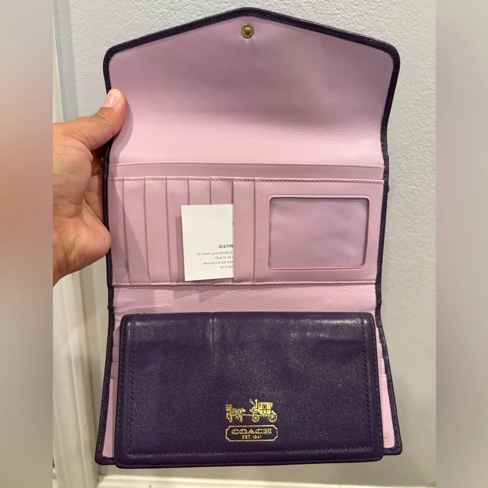 Vintage Coach Madison Leather Tri fold Checkbook Wallet Purple and Pink EUC